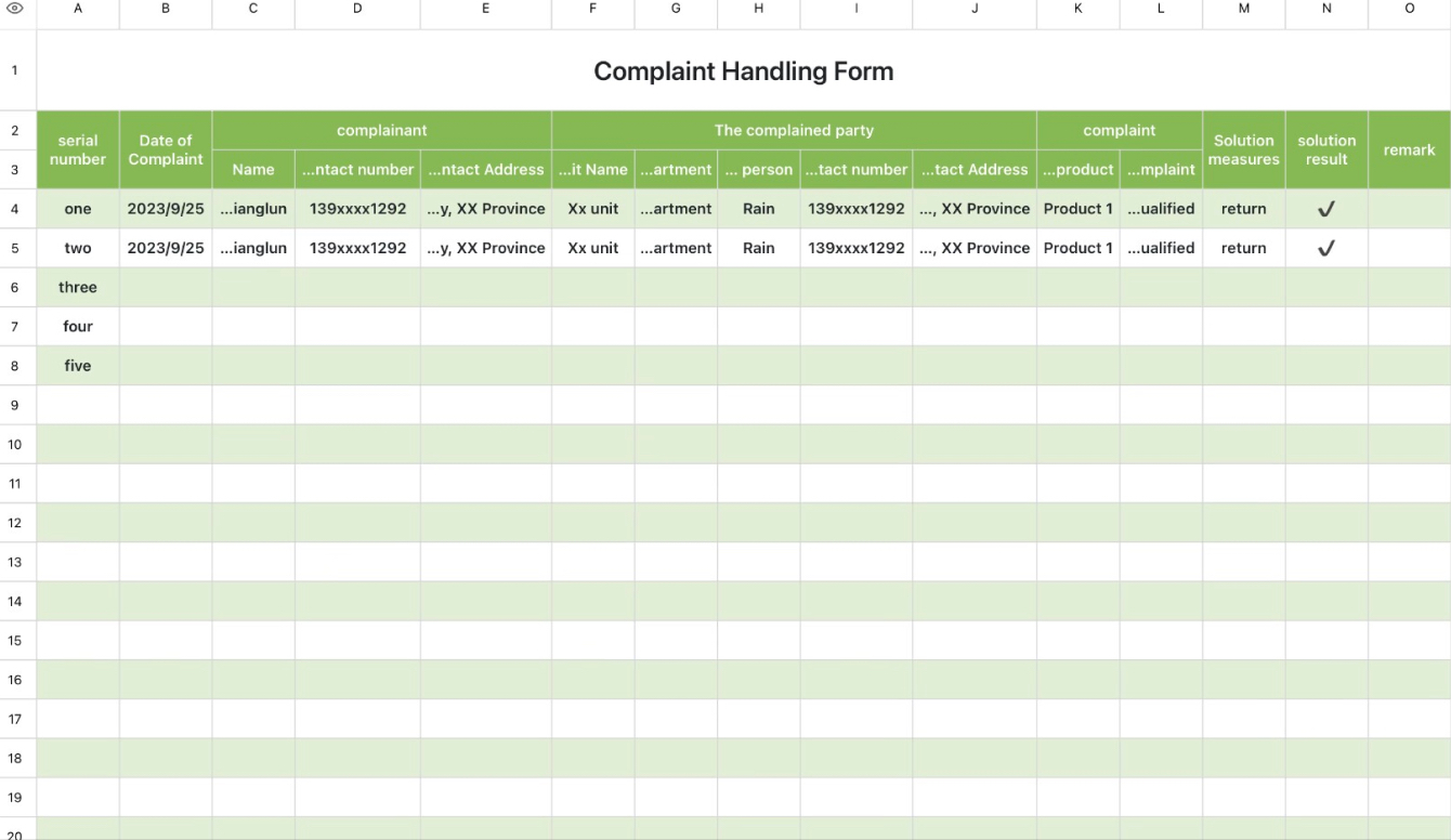 Complaint Handling Form